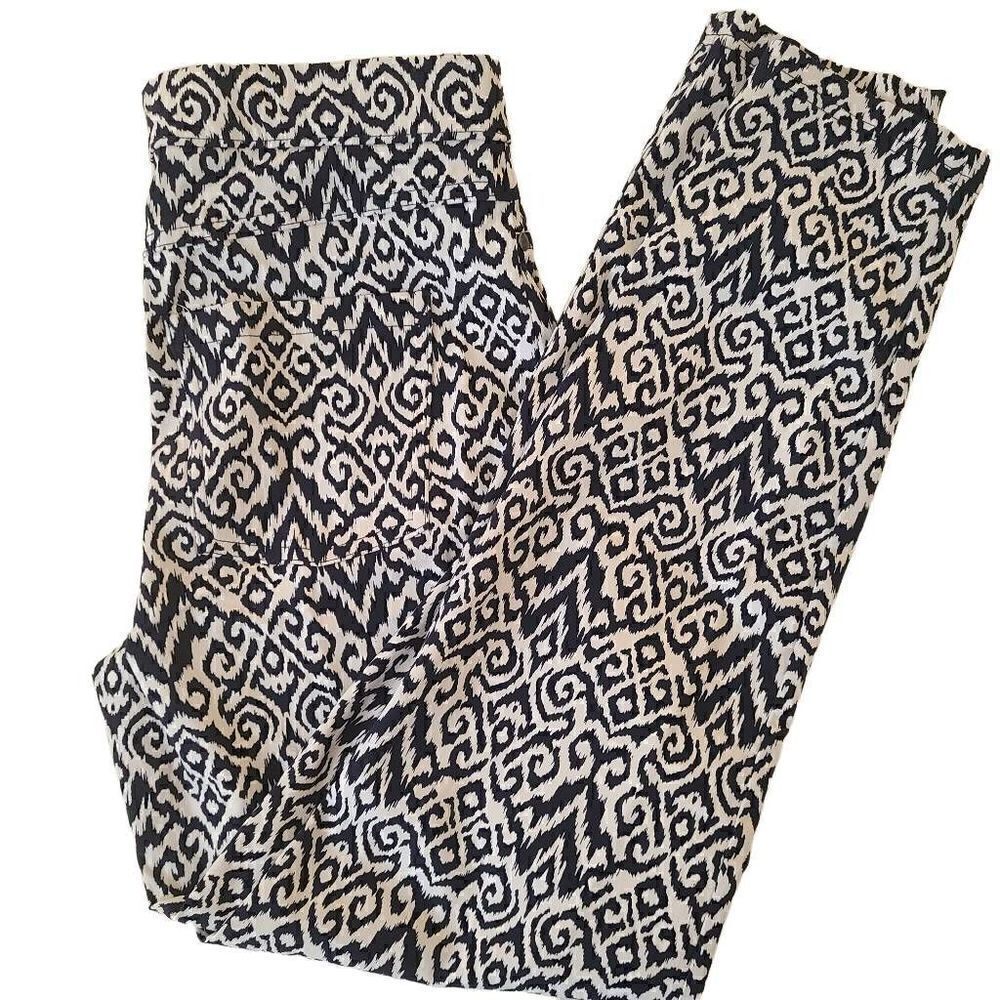 Orange Fashion Village Women Tailored Fit Trouser Pants Abstract Print Navy Whit